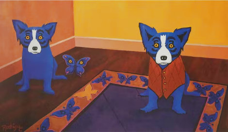 Butterflies are Free 1996 - Huge Limited Edition Print - Blue Dog George Rodrigue