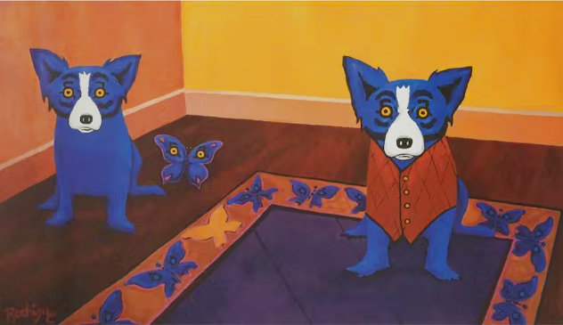 Butterflies are Free 1996 - Huge Limited Edition Print by Blue Dog George Rodrigue