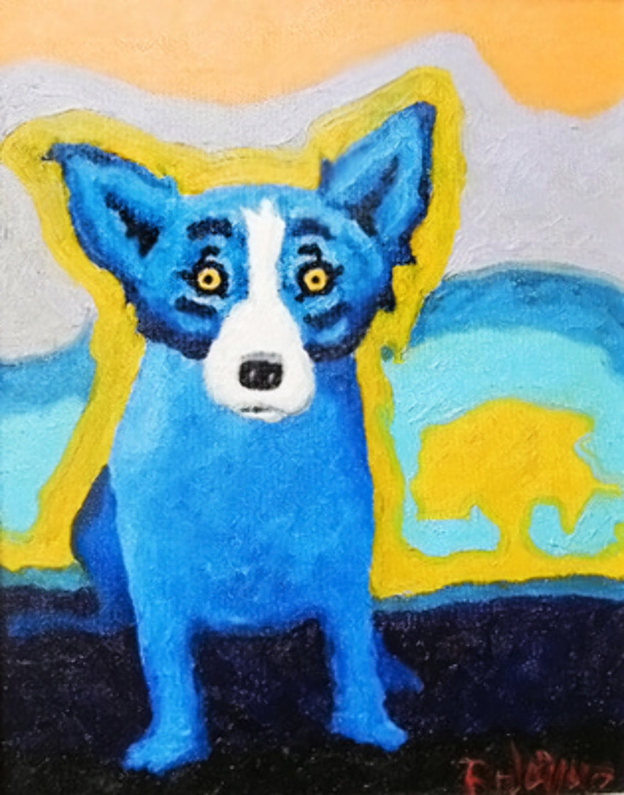 Blue Dog With a Yellow Tree 1992 17x20 Original Painting by Blue Dog George Rodrigue