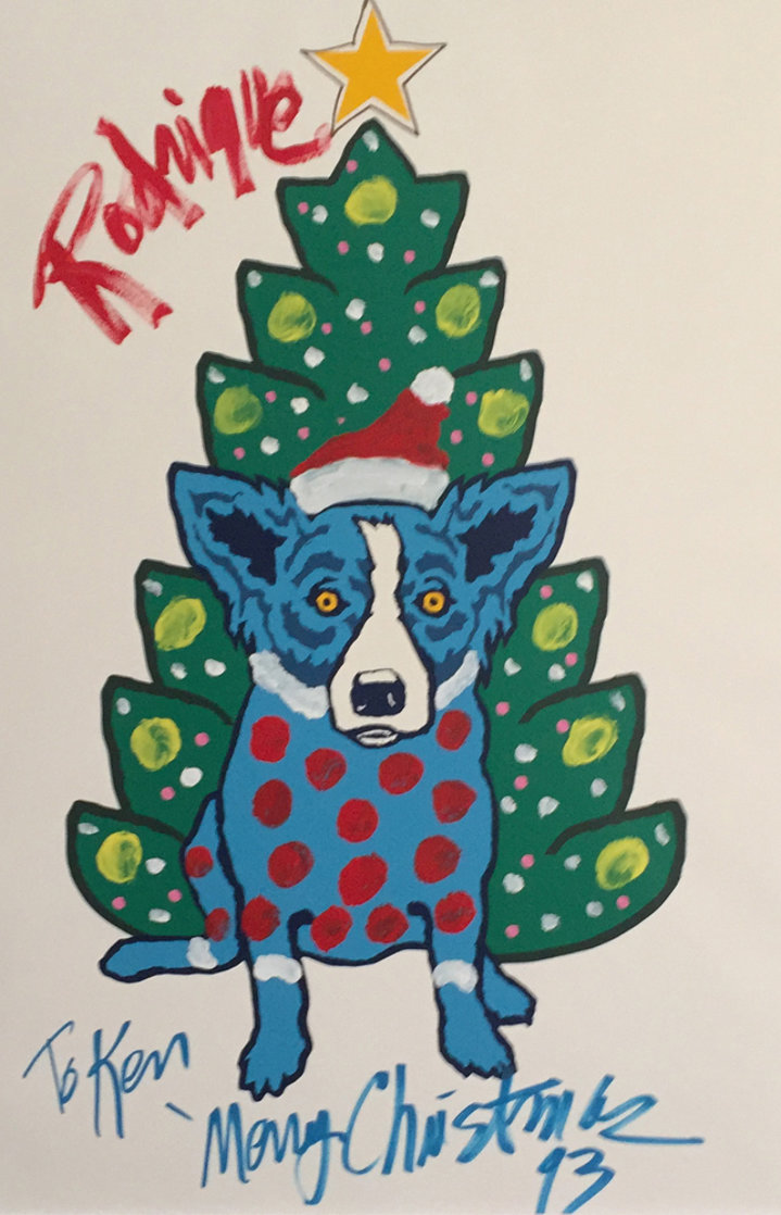 Rodrigue Merry Christmas Embellished 1993  Limited Edition Print by Blue Dog George Rodrigue