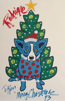 Rodrigue Merry Christmas Embellished 1993  Limited Edition Print - Blue Dog George Rodrigue