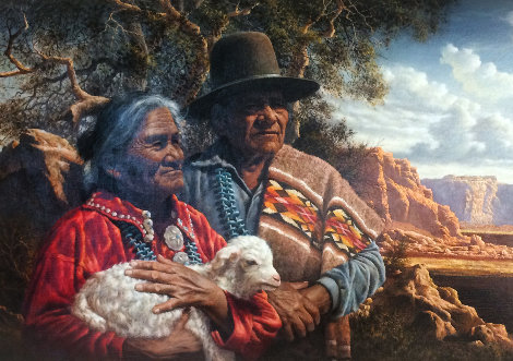Ageless Wisdom, Ageless Land 1984 58x40 Original Painting - Alfredo Rodriguez