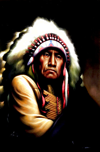 Untitled Native American Portrait 1980 42x31 - Huge Original Painting by Alfredo Rodriguez