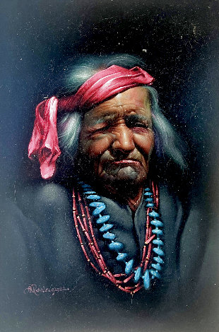 Navajo Turquoise Man 45x33 - Huge Original Painting - Alfredo Rodriguez