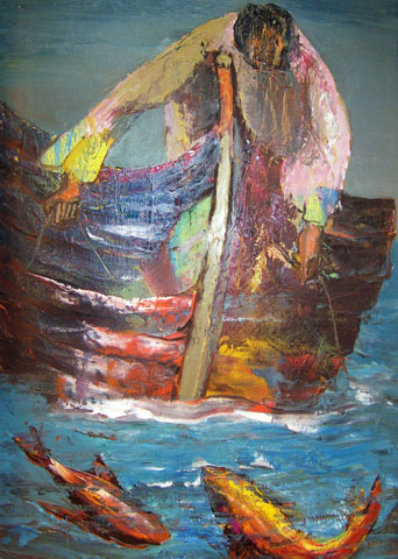 Fisherman 1968 30x20 Original Painting by Alfred Rogoway Fisherman 1968 30x20 Original Painting by Alfred Rogoway
