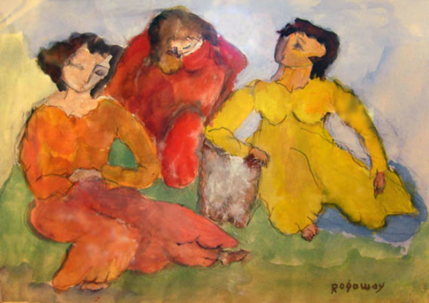 Three Female Figures 1971 20x28 Watercolor by Alfred Rogoway Three Female Figures 1971 20x28 Watercolor by Alfred Rogoway