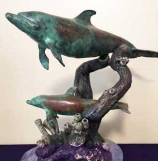 Dolphins At Play Bronze Sculpture 1990 17 in Sculpture - Elmar Rene Rojas