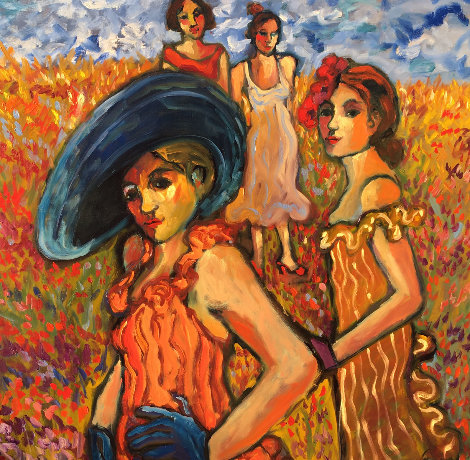 Women in Their Sunday Dresses 2008 48x48 Original Painting - Sarena Rosenfeld