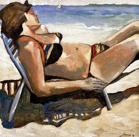 On the Beach 1983 30x30 Original Painting - Sarena Rosenfeld