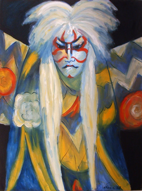 Kabuki in Two Line Paint 1988 Original Painting by Sarena Rosenfeld