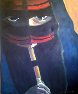 Veiled Woman, Dubai 1987 60x48 Original Painting - Sarena Rosenfeld Veiled Woman, Dubai 1987 60x48 Original Painting - Sarena Rosenfeld