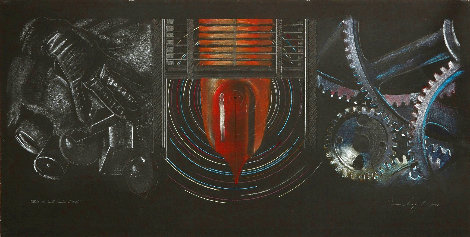 While the Earth Revolves At Night 1982 37x72 Huge Painting Original Painting - James Rosenquist