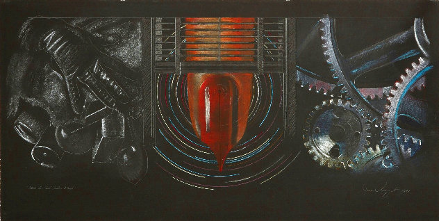 While the Earth Revolves At Night 1982 37x72 Huge Original Painting by James Rosenquist