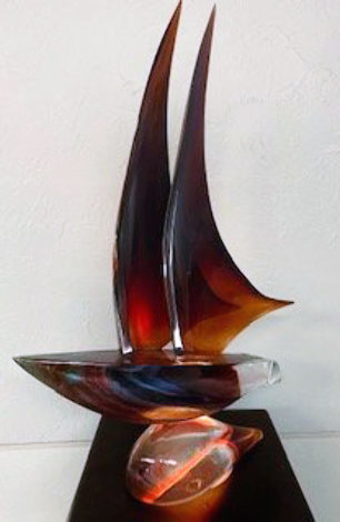 Sailboat Glass Sculpture 32 in Sculpture - Dino Rosin