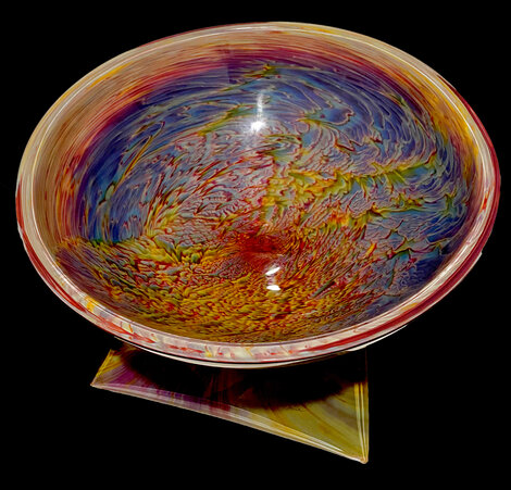 Rainbow Bowl - Unique Glass Sculpture 2008 16 in Sculpture - Dino Rosin