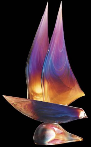 Sailboat Glass Unique Sculpture 2008 30 in Sculpture - Dino Rosin