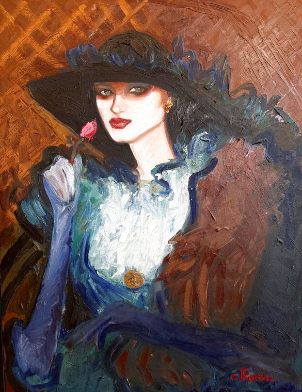 Foxy Lady 1982 31x25 - Framed Early Oil on Canvas by Colleen Ross