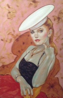 Untitled (Woman With Hat) 37x25 Original Painting - Colleen Ross