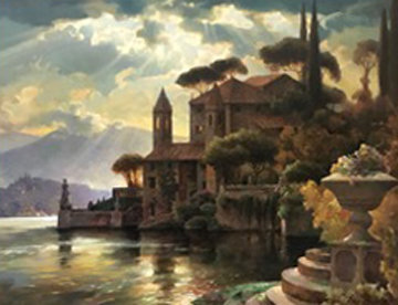Lake Como 43x57 Original Painting - Leon Roulette