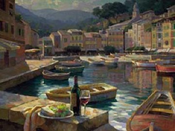 Harborside At Portofino 2010 Embellished Limited Edition Print - Leon Roulette Harborside At Portofino 2010 Embellished Limited Edition Print - Leon Roulette