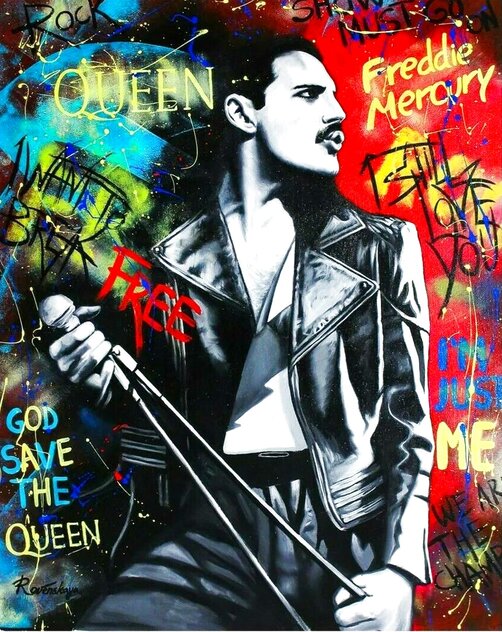 Queen 30x24 - Freddy Mercury - QUEEN Original Painting by Nastya Rovenskaya