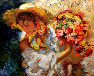 Lady and Flower Basket Panel Limited Edition Print - Royo Lady and Flower Basket Panel Limited Edition Print - Royo