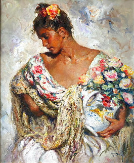 Manton de Manila y Flores 38x33 Original Painting - Royo Manton de Manila y Flores 38x33 Original Painting - Royo
