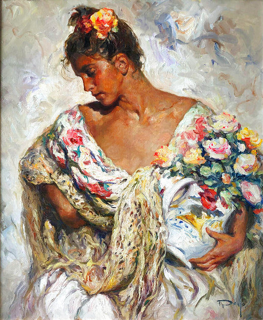 Manton de Manila y Flores 38x33 Original Painting by  Royo