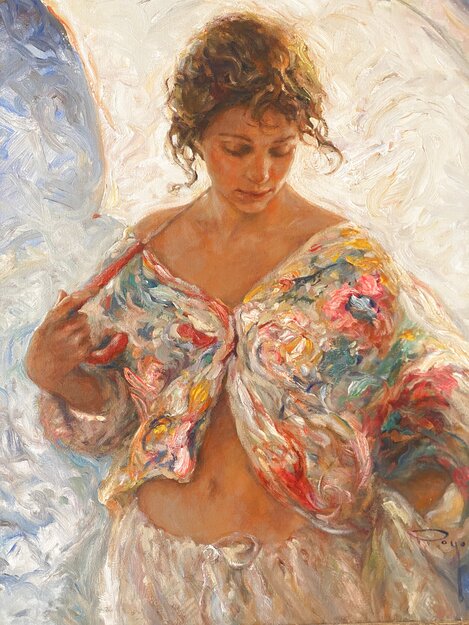 Con La Sombrilla Blanca 1999 Original Painting -  Royo