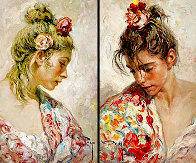 Shawl Suite of 2 Paintings: Claveles -  And El Manton 1990 28x22  Original Painting by  Royo - 0