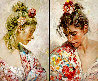 Shawl Suite of 2 Paintings: Claveles -  And El Manton 1990 28x22 Original Painting by  Royo - 0
