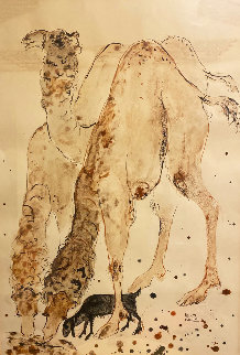 Untitled (Camels) 33x24 Original Painting - Reuven Rubin Untitled (Camels) 33x24 Original Painting - Reuven Rubin