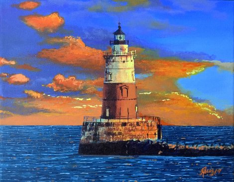 Lighthouse Sunset 2019 8x10 Original Painting - Ruben Ruiz