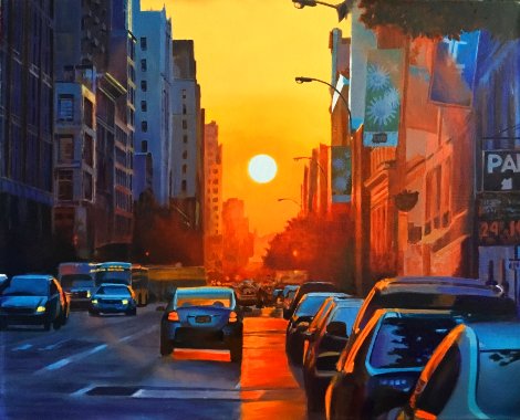 Manhattan Henge 22x27 New York - NYC Original Painting - Ruben Ruiz