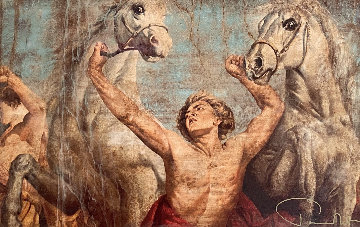 Men With Two Horses Embellished Limited Edition Print - Tomasz Rut Men With Two Horses Embellished Limited Edition Print - Tomasz Rut