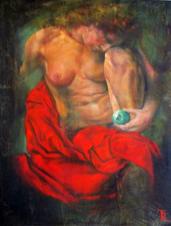 Women In Red 1997 58x37 Huge Original Painting - Tomasz Rut
