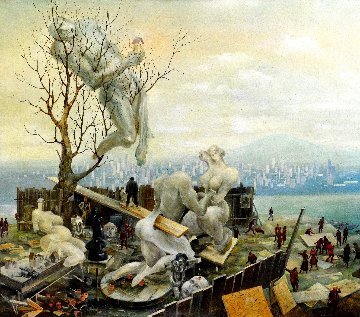 On a Backyard 1996 36x38 Huge Original Painting - Vladimir Ryklin