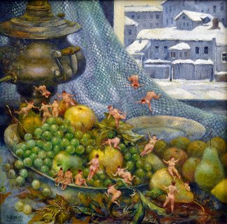 Harvest Celebration 1999 12x12 Original Painting - Vladimir Ryklin