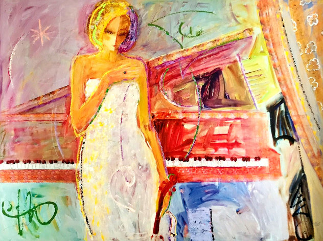 Woman and Piano Embellished Medium by  Sabzi