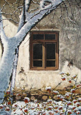 Thistles in the Snow 1996 38x27 Original Painting - Alireza Sadaghdar