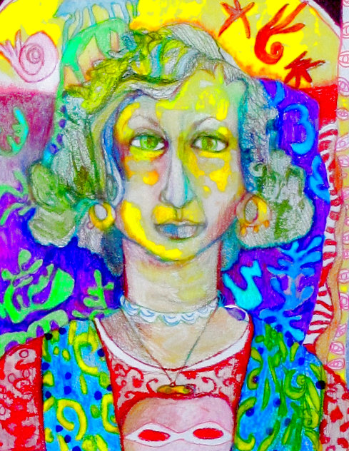 Self Portrait with Eye Goddess 2017 23x12 Drawing by Dixie Salazar