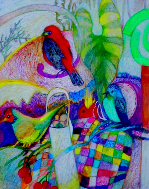 Birds on Mother's Quilts 2018 23x12 Drawing by Dixie Salazar