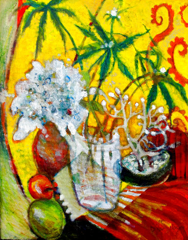 Still Life with Cannabis 2018 25x23 Original Painting - Dixie Salazar