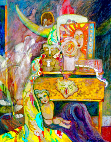 Tiny Tears with the Moon Goddess 2018 29x25 Original Painting - Dixie Salazar