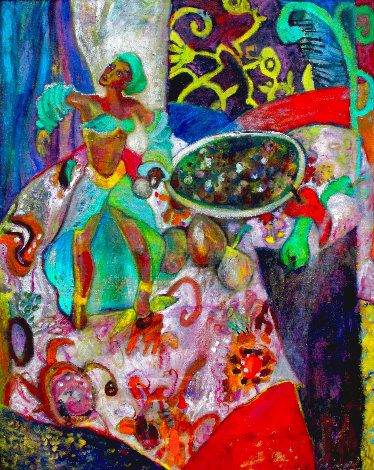 Calypso Dancer with Black-Eyed Peas 2016 31x25 Original Painting - Dixie Salazar