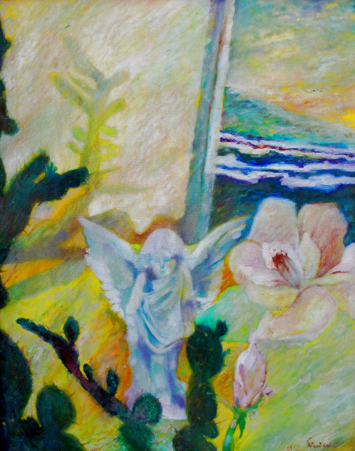 Angel and Cactus by the Sea 2015 31x25 Original Painting by Dixie Salazar