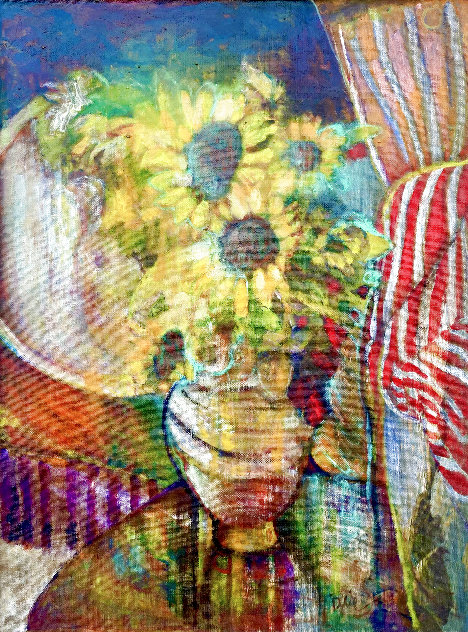 Sunflowers and Stripes 2016 25x21 Original Painting by Dixie Salazar