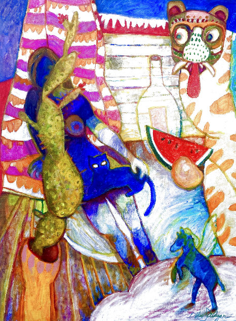 Purple Woman with Blue Cat 2023 22x18 Original Painting by Dixie Salazar