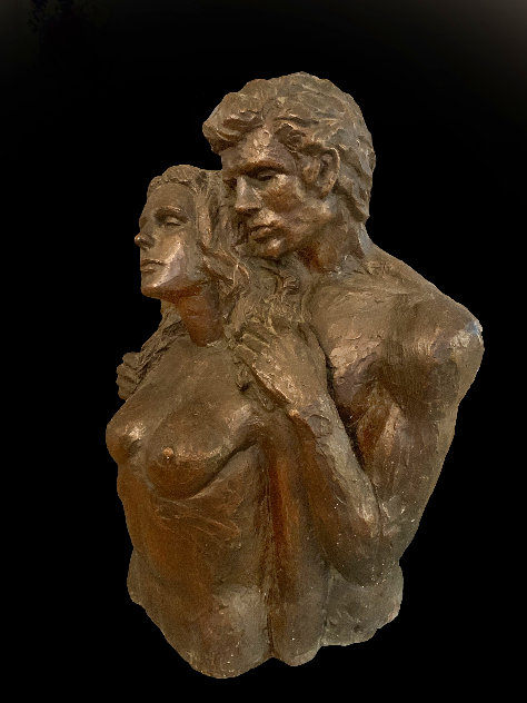 Los Amantes Unique Bronze Sculpture 1972 25x16 Sculpture by Victor Salmones