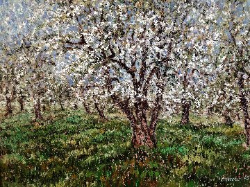Pommiers En Fleur St Hilaire 1995 51x58 Original Painting - Samir Sammoun Pommiers En Fleur St Hilaire 1995 51x58 Original Painting - Samir Sammoun